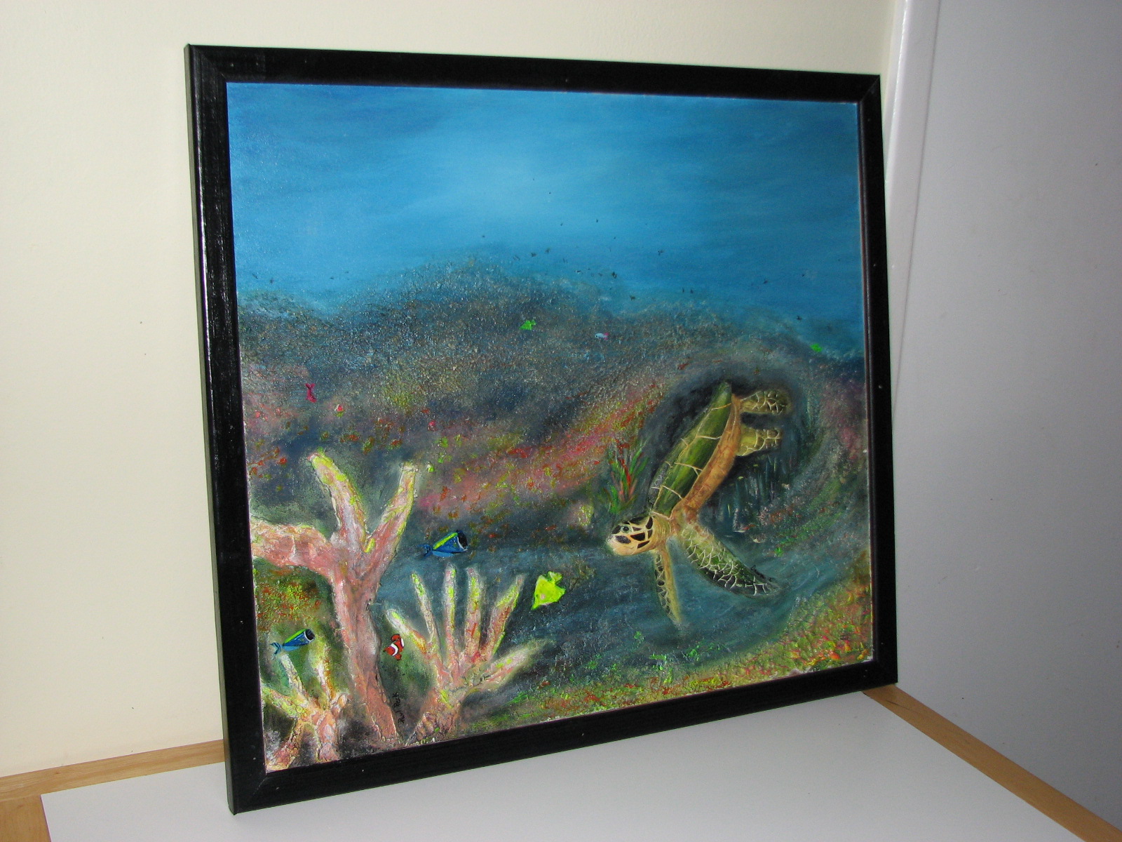 Painted and Framed- Turtle Sculpture-Drywall Art