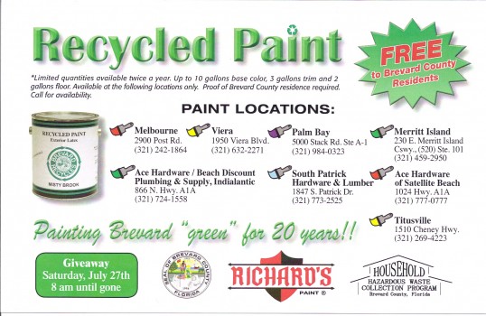 Free Recycled Paint - Brevard County and Richards Paint.