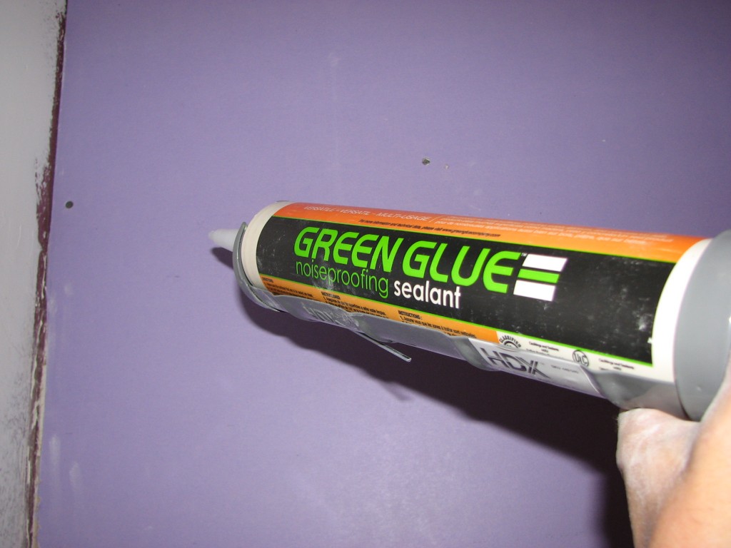 Apply the Green Glue Noiseproofing Sealant in the 1/4" gap around the perimeter of the new drywall