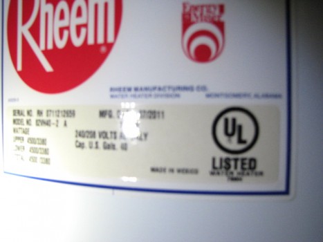 Water heater was  manufactured in 2011