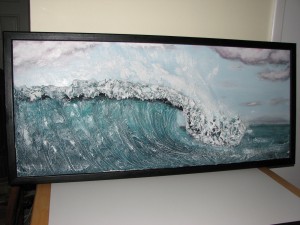 Painted and Framed-Wave Sculpture-Drywall Art