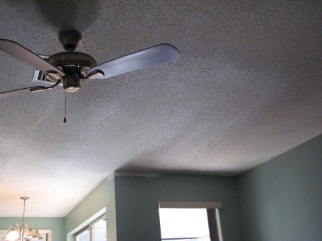 Popcorn texture sprayed and feathered into the existing popcorn ceiling